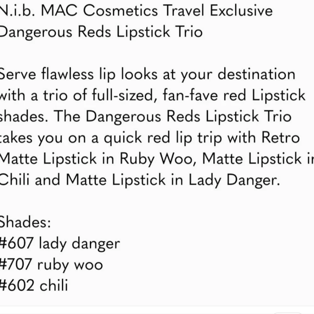 NEW MAC Cosmetics Travel Exclusive Dangerous Reds Lipstick Trio Set